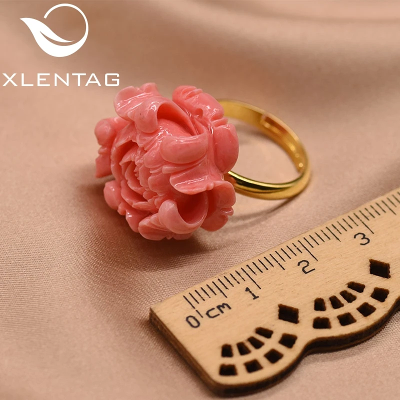 Женское кольцо с цветком XlentAg из натурального кораллового розового цвета