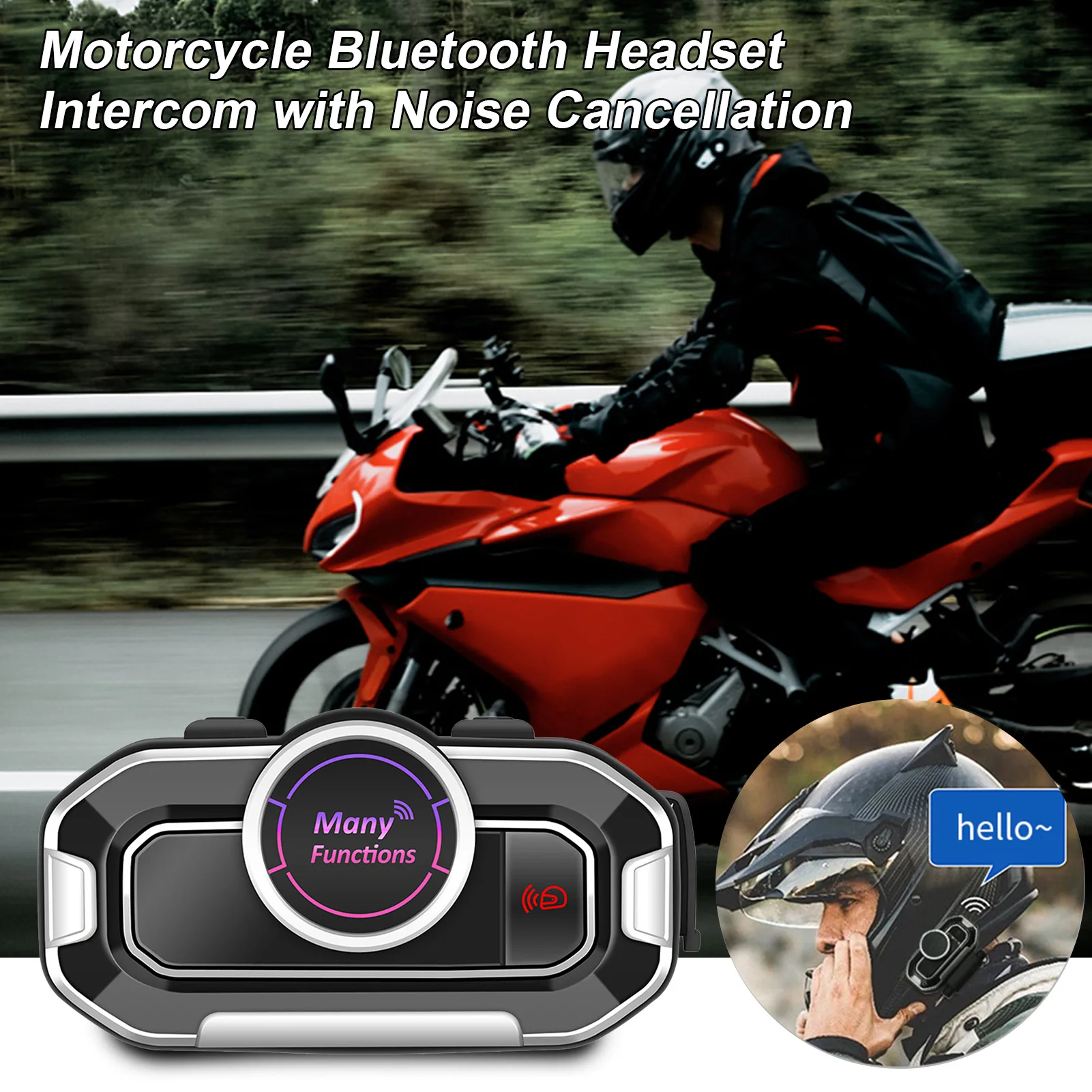 

Motorcycle Bluetooth Headset Intercom With Noise Cancellation Motorcycle Helmet Bluetooth Headset Bluetooth 5.0 Radio