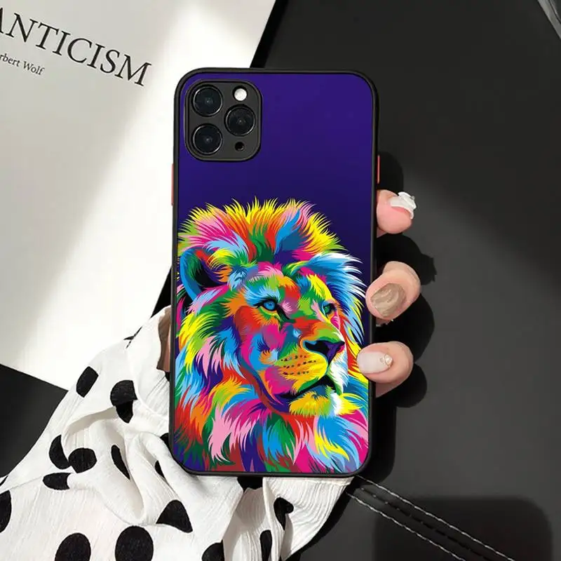 

Phone Case For iPhone 12 11 Mini Pro XR XS Max 7 8 Plus X Big Lion On Stone Snow Matte transparent cover