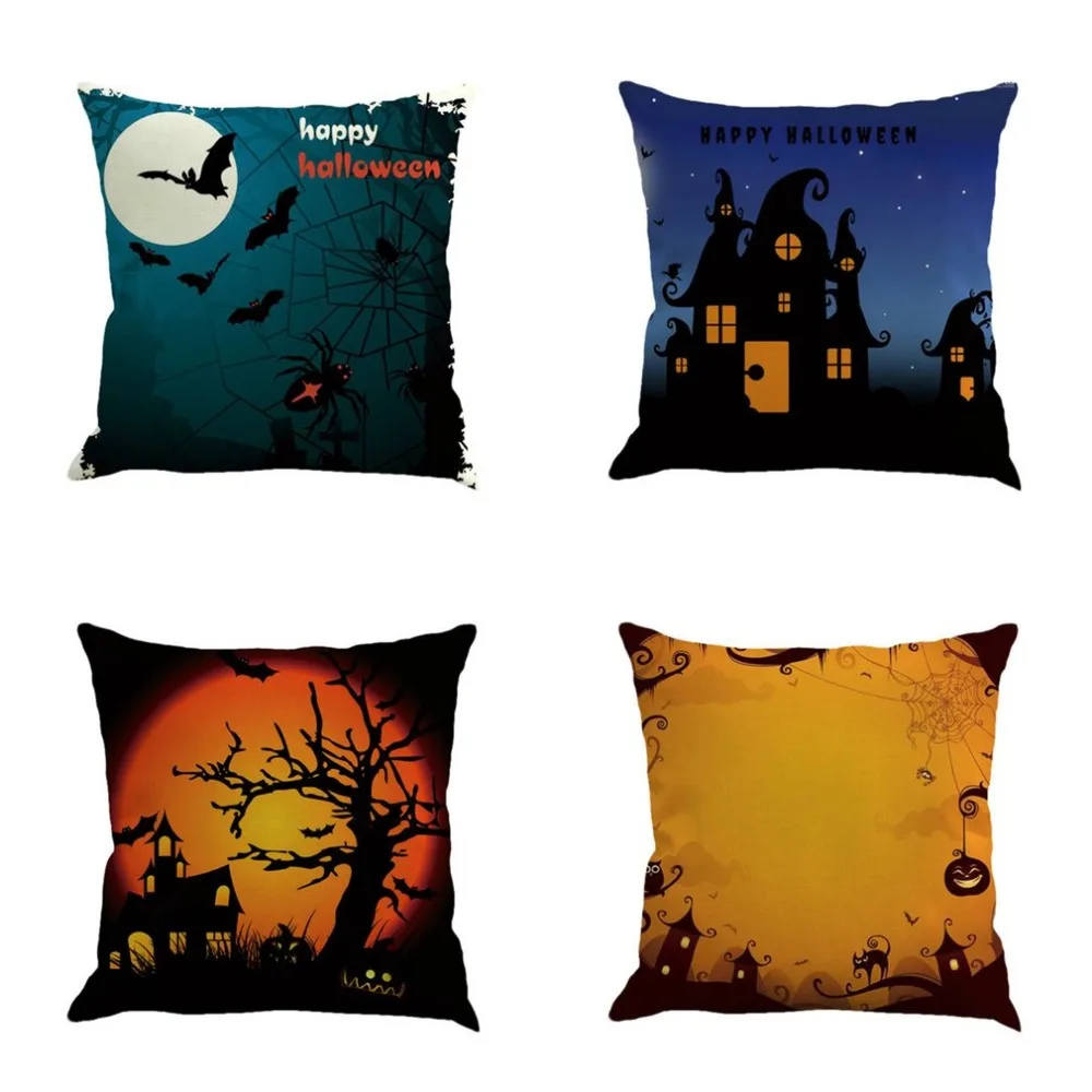 4 узора Хэллоуин Хлопок Лен тканевая Подушка покрывает цифровой домашний