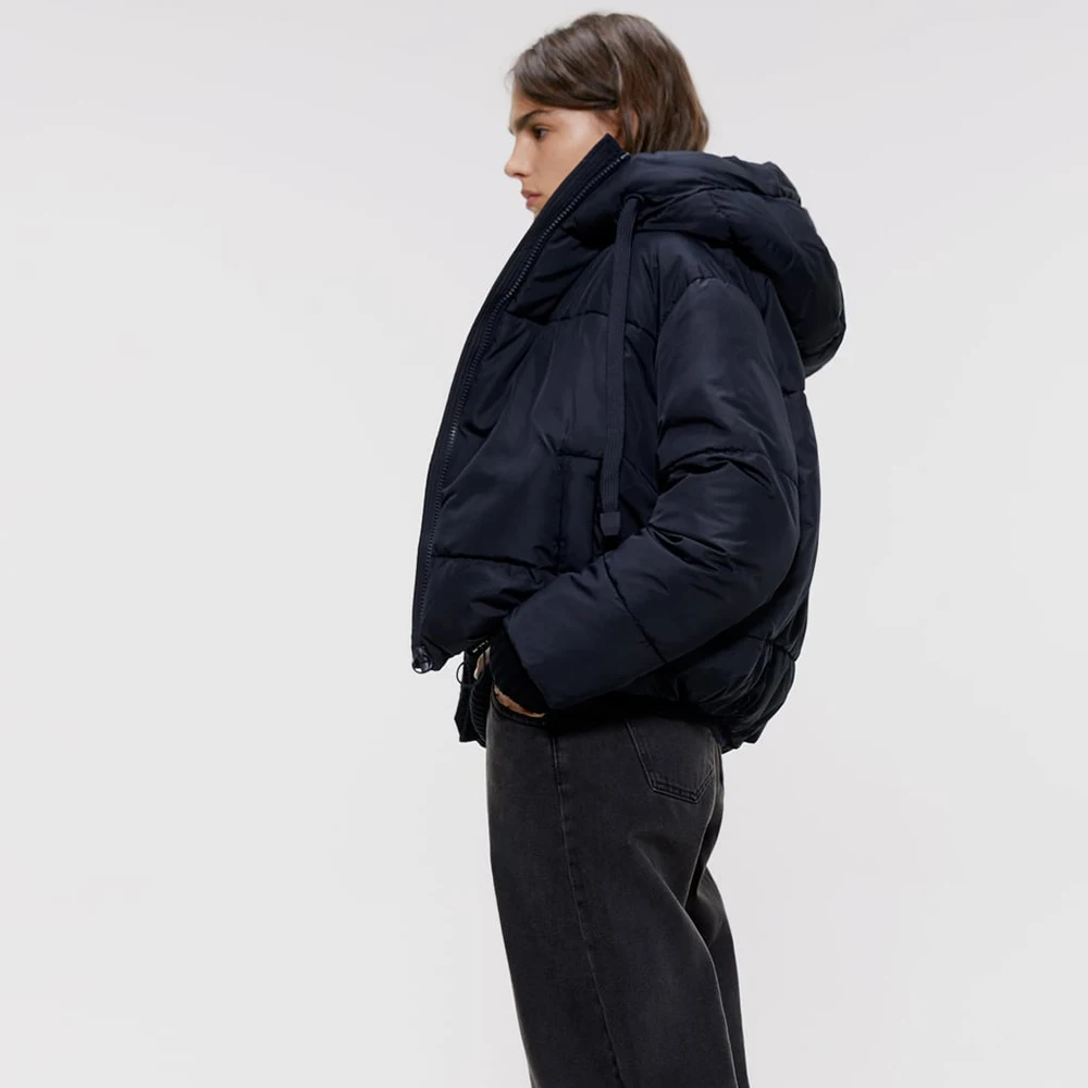 ZA Регулируемая хлопковая куртка с капюшоном осенняя и зимняя женская воротником