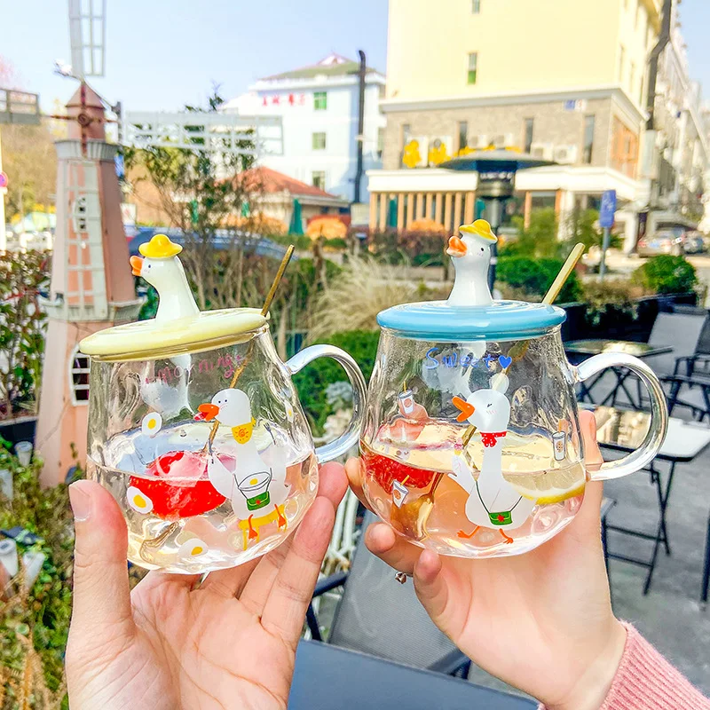 Кофейные кружки Glsaa утки красивая мультяшная чайная чашка с крышкой и ложкой для