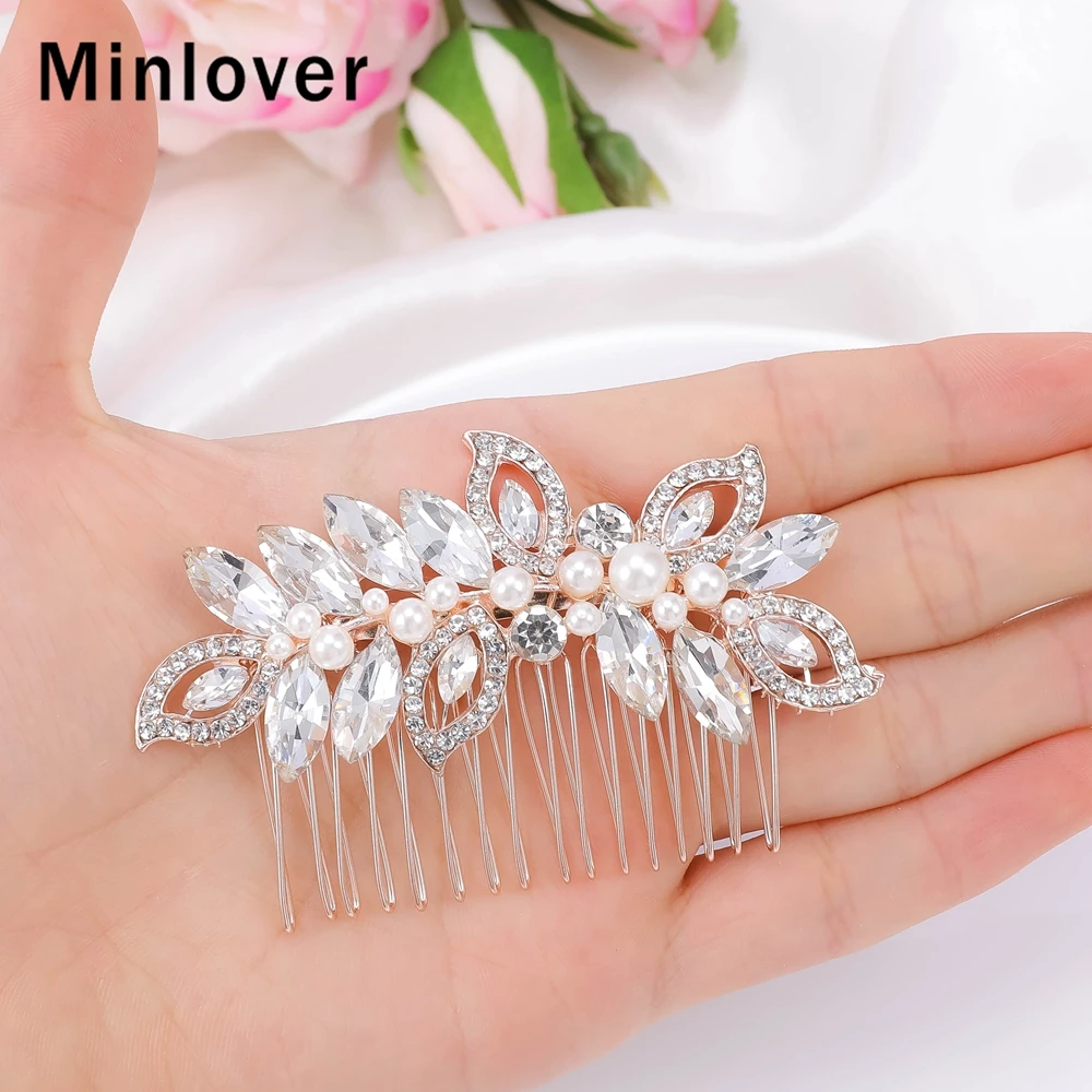 Женский гребень для волос с жемчугом и листьями розового золота