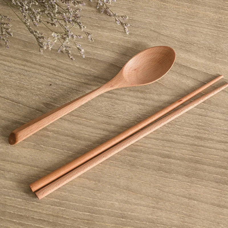 

s Wooden Chopsticks Spoon Fork Set Tableware Travel Utensils