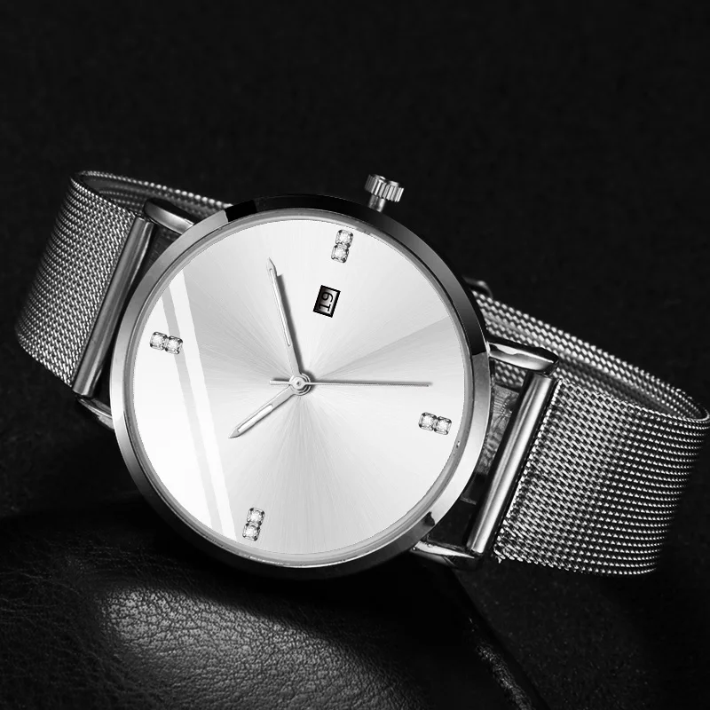 

2019 relogio masculino Men Fashion Watches Stainless Steel Mesh Band Men's Watch Men Luxury Date Quartz Wristwatch reloj hombre