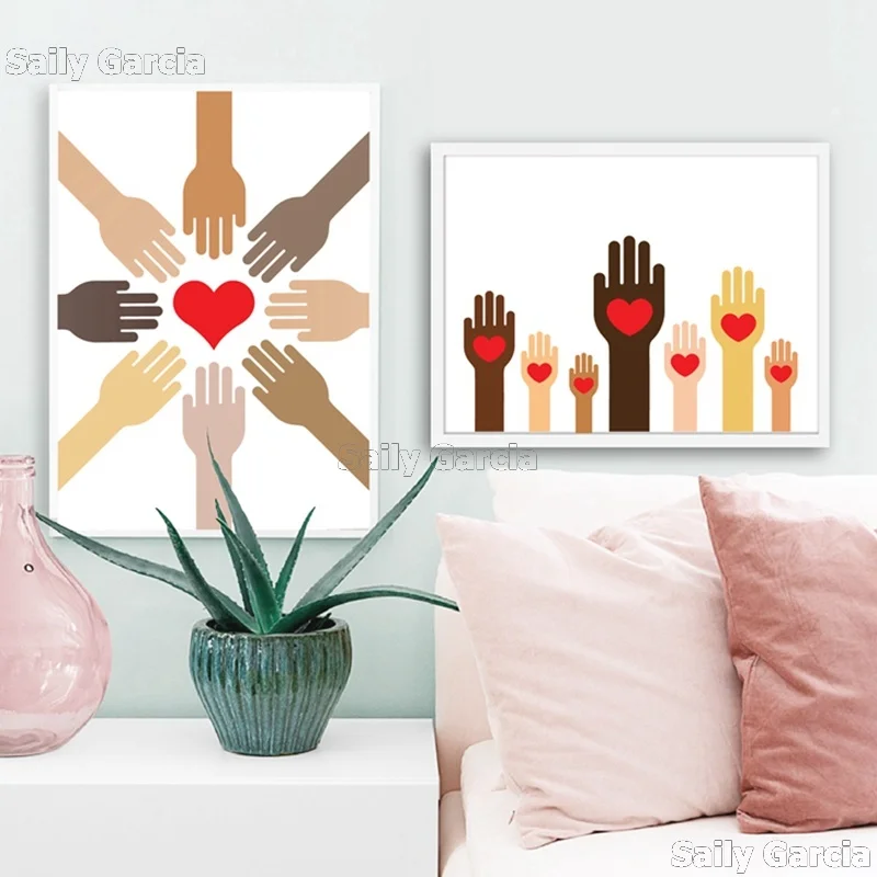 Равенства отпечатки рук сердца вдохновляющие стены искусства холст картины