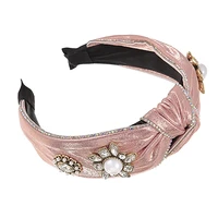 zhini 2021 new fashion pink color knotted headbands for women personalized diy design pearl hair accessories handmade jewelry