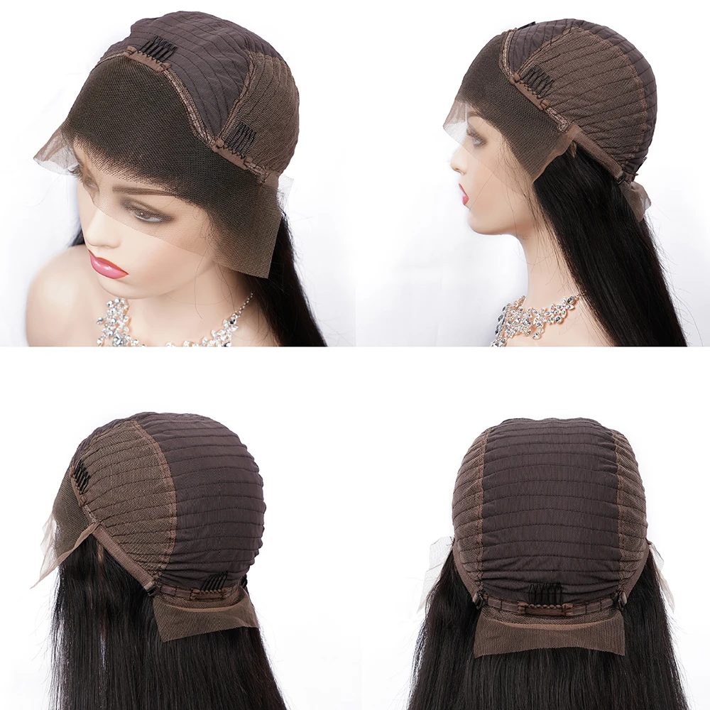 Прямые передние парики из человеческих волос на сетке предварительно выщипанная