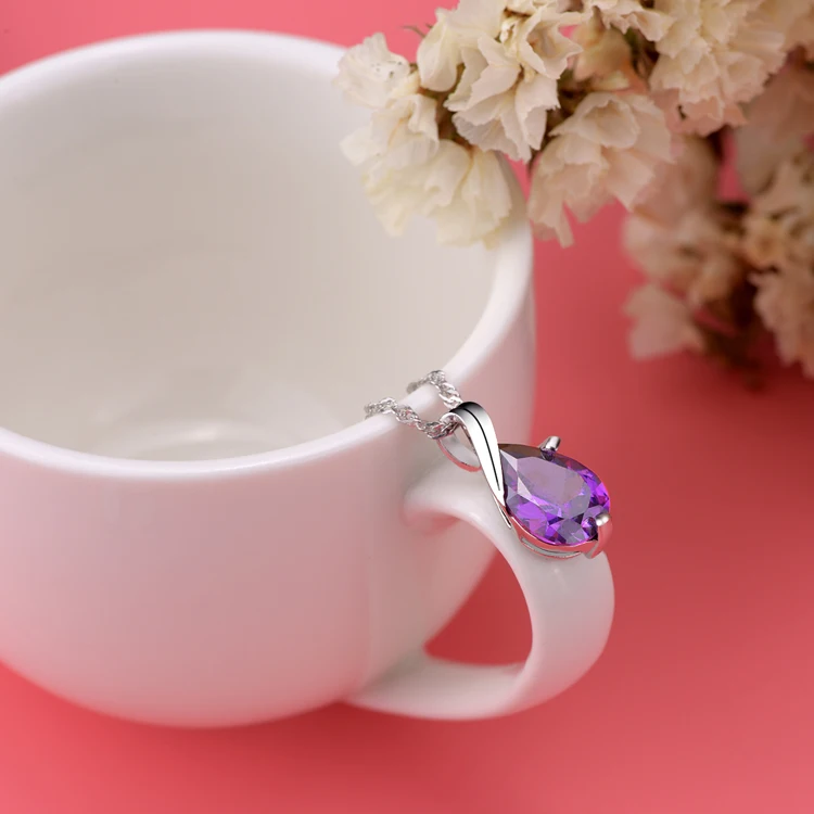 Стерлингового серебра Цепочки и ожерелья фиолетового цвета с камнями в форме