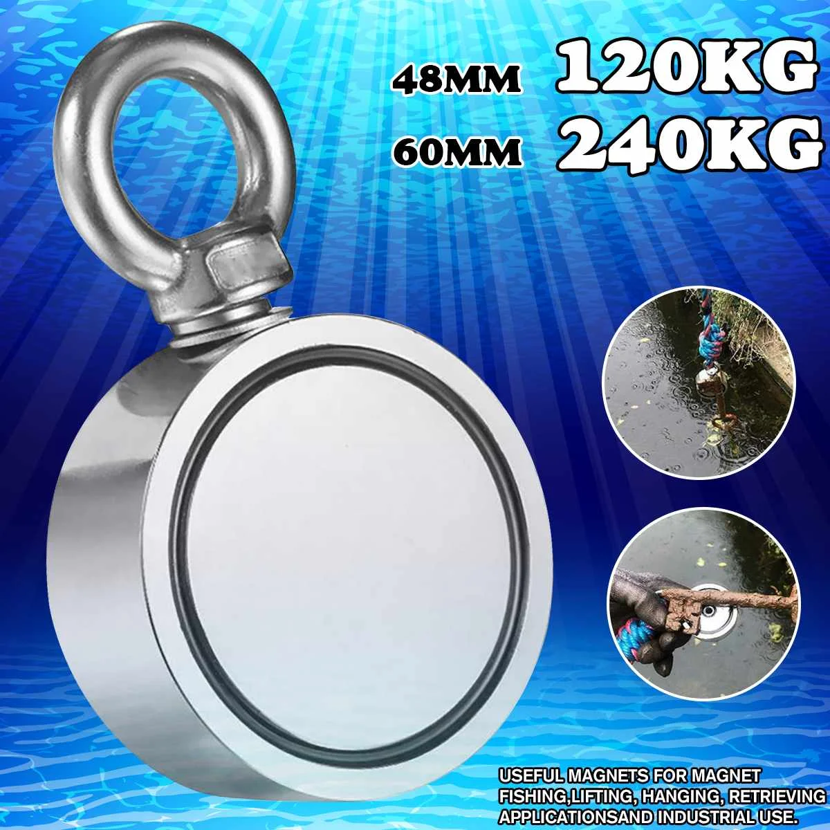 Суперпрочный двухсторонний круглый неодимовый магнит 120/240/600 кг для поиска