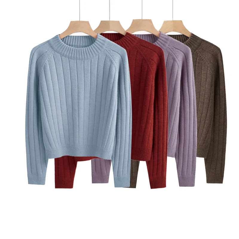 

Korean Style Candy Color Purple blue ladies spring crop sweaters top Women's Pullover Sueter Mujer