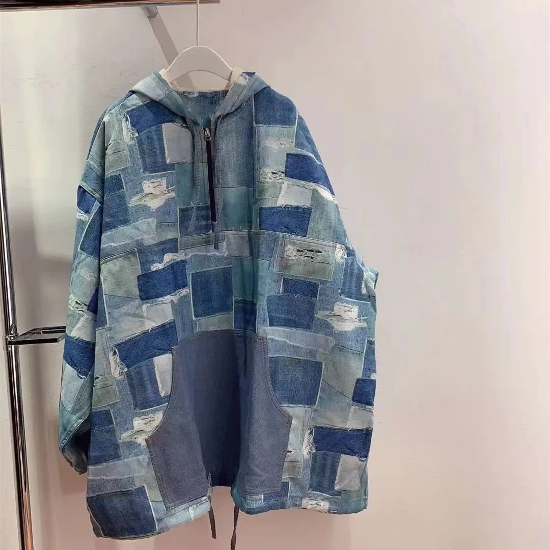 

Women and Men Hooded Jacket Plaid Long Sleeve Loose Autumn Winter Drawstring Casual Unisex Coats