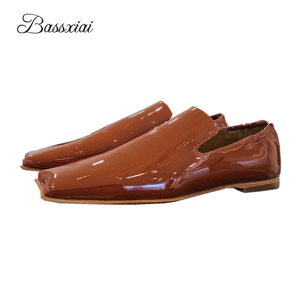 

New Spring Slip-on Lazyman Mules For Lady Unique Square Toe Flat Heel Genuine Leather Outwear Casual Shoes Woman