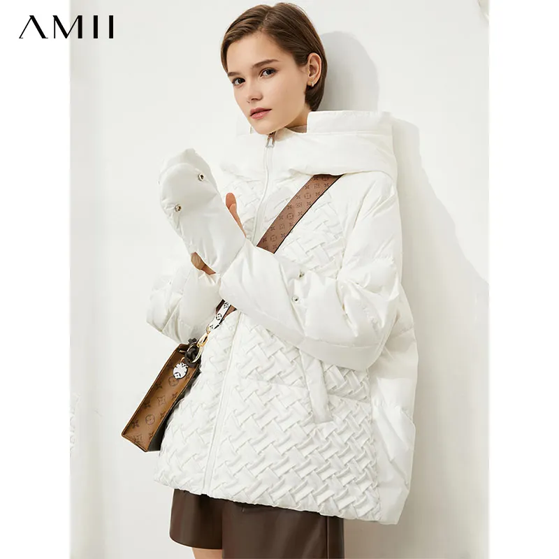 

Женский пуховик на белом утином пуху, толстое пальто с капюшоном, с плетеной текстурой и перчатками, 90% минималистичный, зимние Короткие пух...
