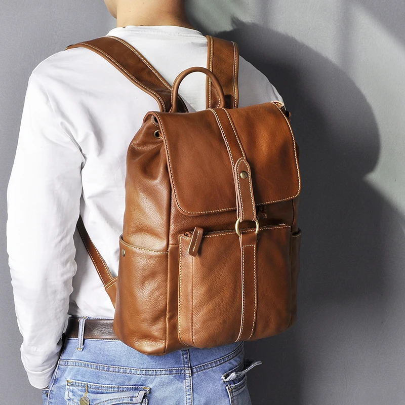 

Original Quality Leather Heavy Duty Design Men Travel Casual Backpack Daypack Fashion College School Laptop Student Bag 6163