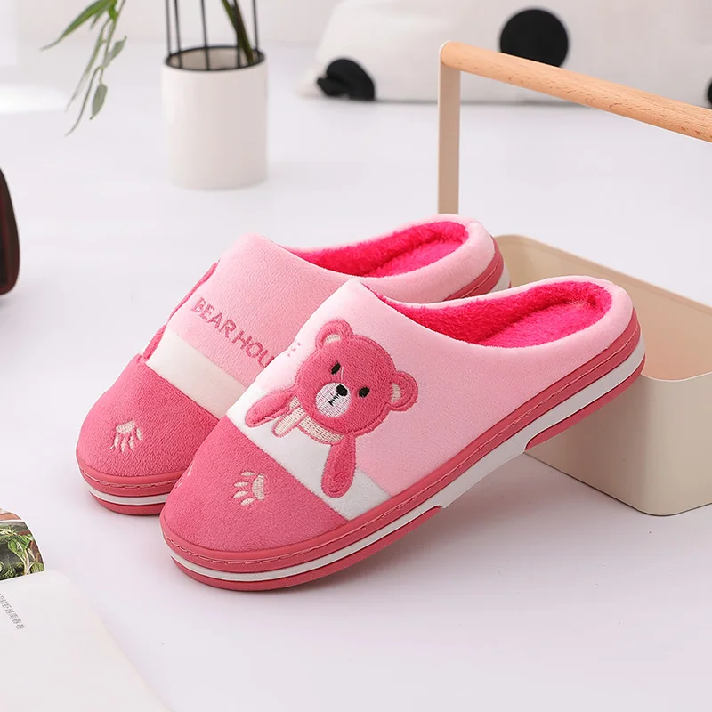 Женские тапочки с рисунком медведя зимние теплые меховые женская домашняя обувь