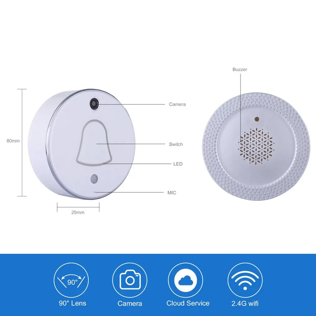 

ES-MLA1 Wireless Digital Smart Camera Doorbell 2 Mega Pixel Visitor Record No Wiring Required Free Cloud Storage