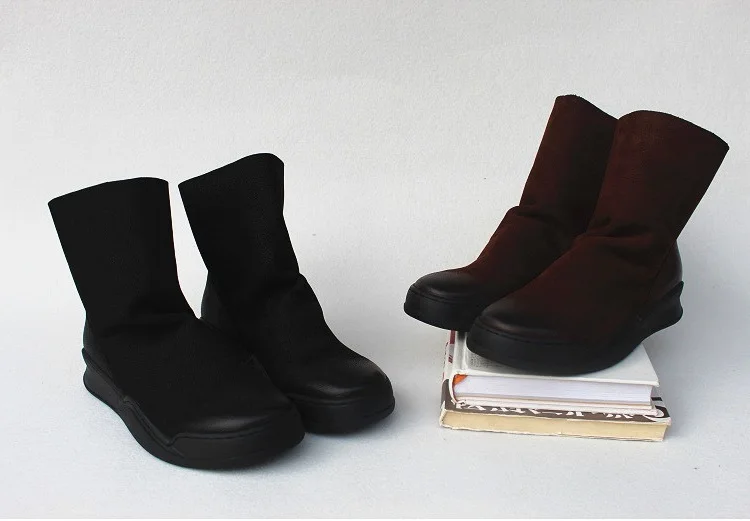 Careaymade-Genuine Leather Thick-soled Women's Shoes Round-toed Original Handmade Single boots Flat-soled Retro Leisure boots