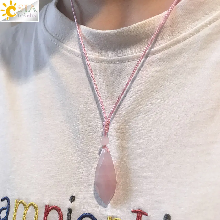 Ожерелье CSJA длинное ожерелье с подвеской в виде капли воды ограненный природный