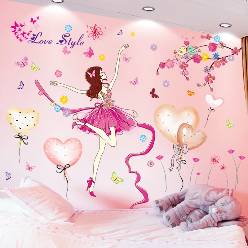 

[SHIJUEHEZI] Cartoon Balloons Wall Stickers DIY Girl Dancer Mural Decals for Kids Rooms Baby Bedroom Nursery Home Decoration