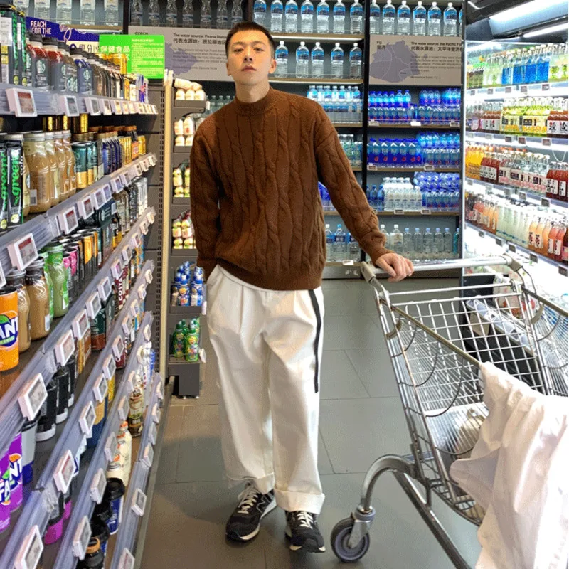 

Winter O-neck Sweater Men's Warmth Fashion Retro Casual Knitted Pullover Men Clothes Streetwear Korean Loose Couple Sweater