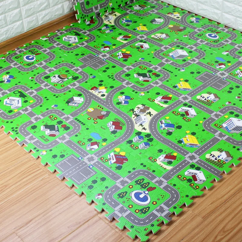 9 pieces Urban Road Environmental Protection Car Traffic Runway Foam Children Coated Stitching Pad Baby Game Mat | Игрушки и хобби