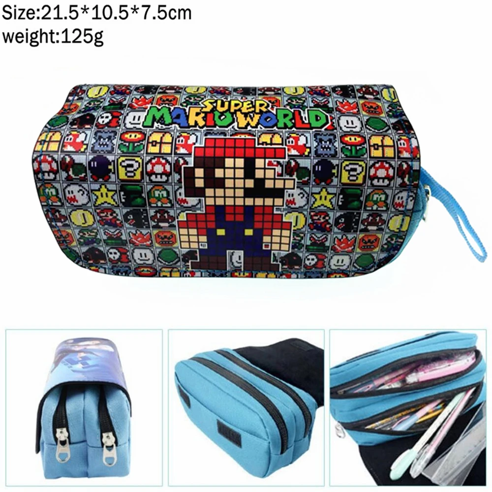 Game Super Mario Canvas Pencil Case Student Penbag Boy Girl Zip Cosmetic Bags Cartoon Multifunction Travel Makeupbag Stationery images - 6