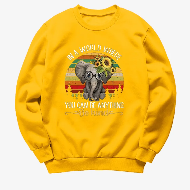 

Elephant Sunflower Printed Hoodies Women Fleece Long Sleeve O Neck Loose Sweatshirt Girls Women Hoodie Pullovers Winter Autumn