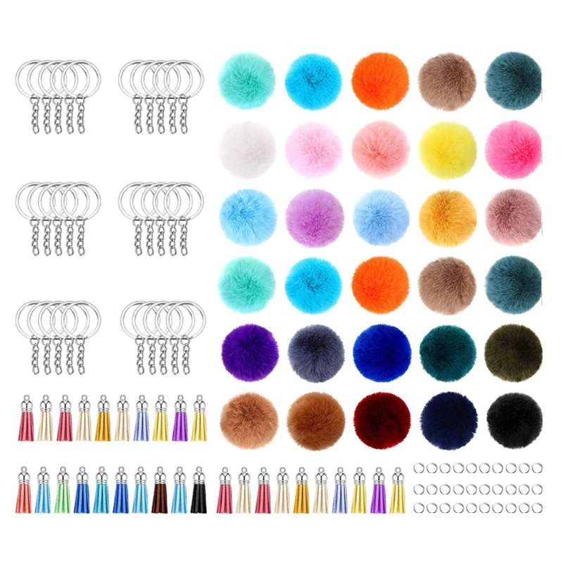 

30 Pcs Colorful Pom Poms Ball with 30 Pieces Open Jump Rings and 30 Pieces Key Chains for Bag Car Charm Accessories