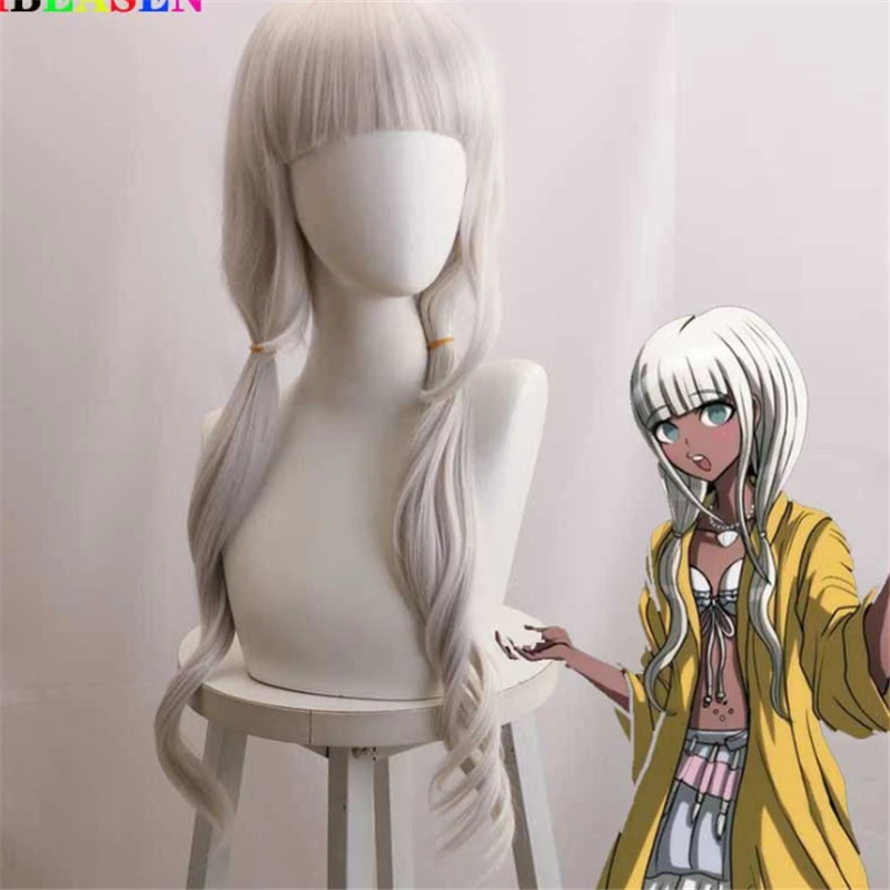 

70 см парики для косплея из «Danganronpa: Trigger Happy Havoc», «Angie Yonaga», «Играй», длинные парики из чистого белого цвета на Хэллоуин 1:1
