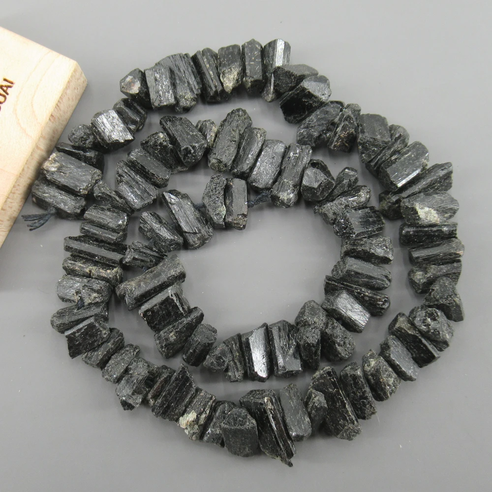 

APDGG Natural Black Tourmaline 5x10mm Freeform Rough Raw Nuggets Beads 15'' Strand Jewelry Making DIY
