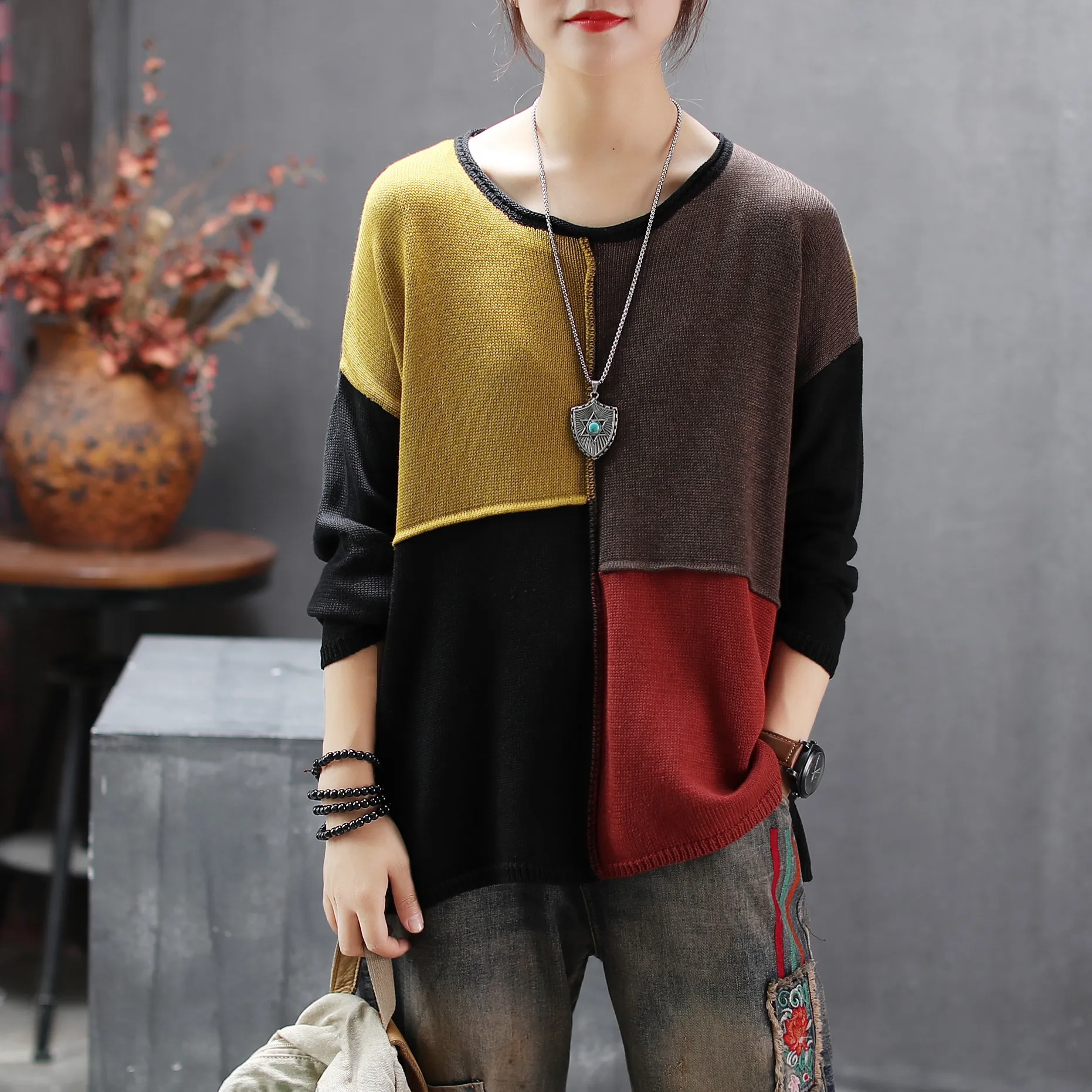 Осенняя футболка Женские Вязаные свободные пуловеры 2019 новые женские топы с