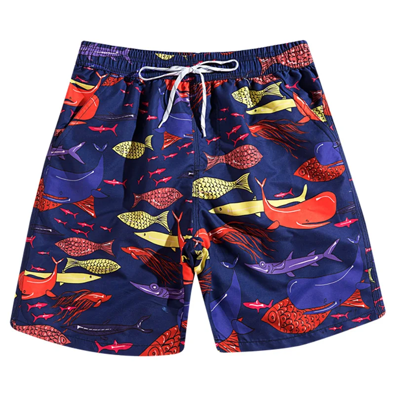 

Мужские пляжные шорты для плавания, синие пляжные шорты с рыбками, плавки, купальные костюмы, мужское бикини, быстросохнущая одежда для плав...