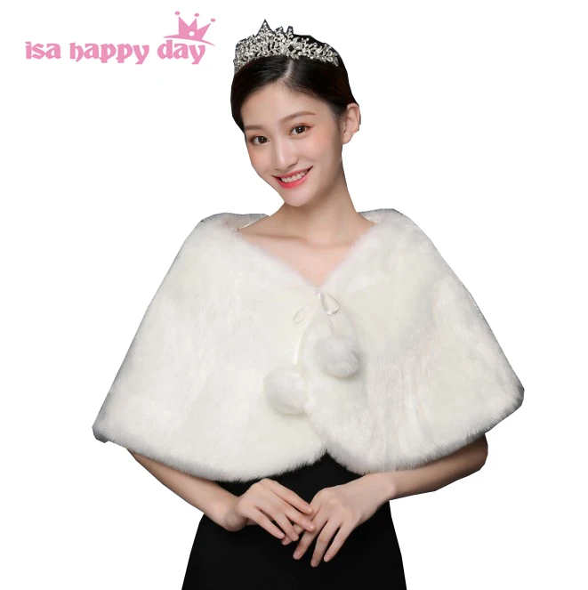 Женская короткая накидка из искусственного меха теплая цвета слоновой кости и