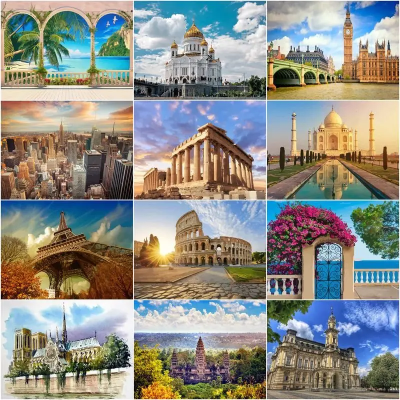 

CHENISTORY 40x50cm Diy Oil Painting By Numbers City Famous Build Landscape Kits Canvas Handpainted Gift Pictures Home Decor