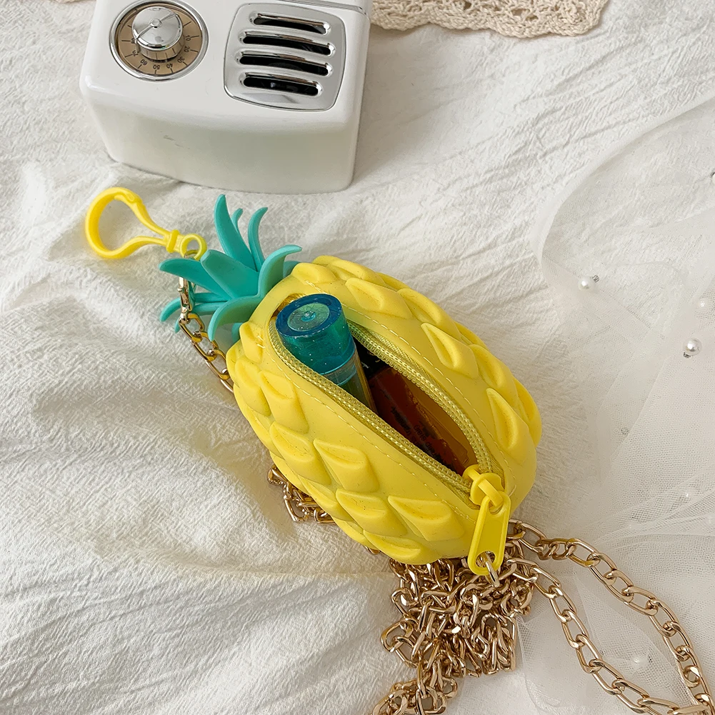 

Cute Cartoon Fruit Shoulder Chain Bag Women Rubber Pineapple Messenger Handbag Money Pendant Clutch Kids Girls Mini Purse