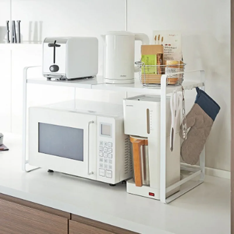 

1 Pcs Kitchen Accessories Microwave Oven Storage Shelf Floor 2-layer Multifunctional Telescopic