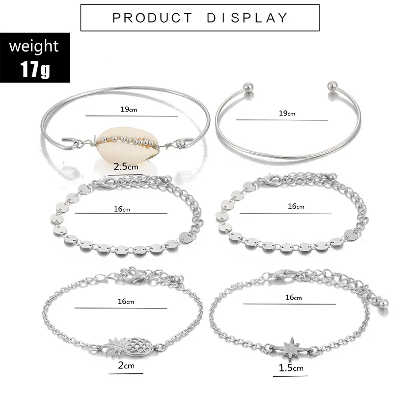 DIEZI 6pcs/set Fashion Vintage Pineapple Star Shell Bracelets &amp Bangles Silver Metal Chain Bracelet Sets For Women New Jewelry |