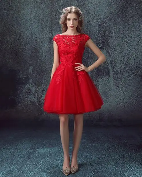 Robe de soiree короткое Кружевное красное Элегантное Длинное Вечернее платье больших размеров свадебное банкетное платье для невесты вечерние платья для выпускного вечера - Цвет: red