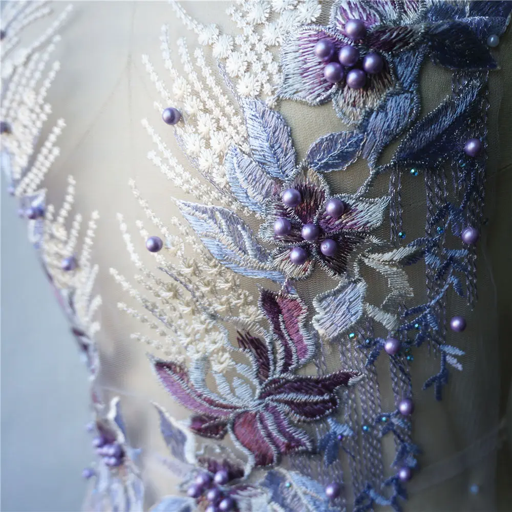 Фиолетовая кружевная ткань цветок кисточкой бусины Стразы вышитое платье