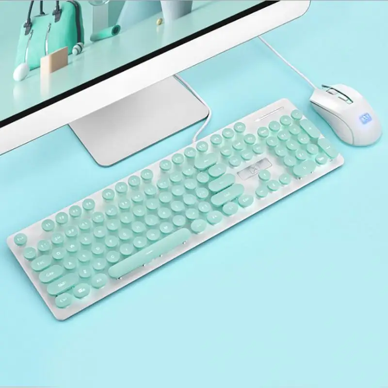 Blue wired Игровая беспроводная клавиатура, мышь, комбо, 104 клавиш, водонепроницаемая Радужная подсветка, для ПК, ноутбука, геймера, игры, мышь s и клавиатуры, комплект - Цвет: Blue wired