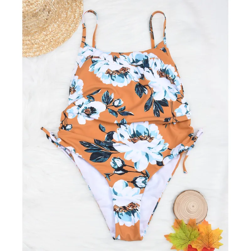 

Floral Print One Piece Swimsuit Closed Female Swimwear Push Up Body Women's Beach Swim Wear Bathing Suit Girls Pool Bather 2021
