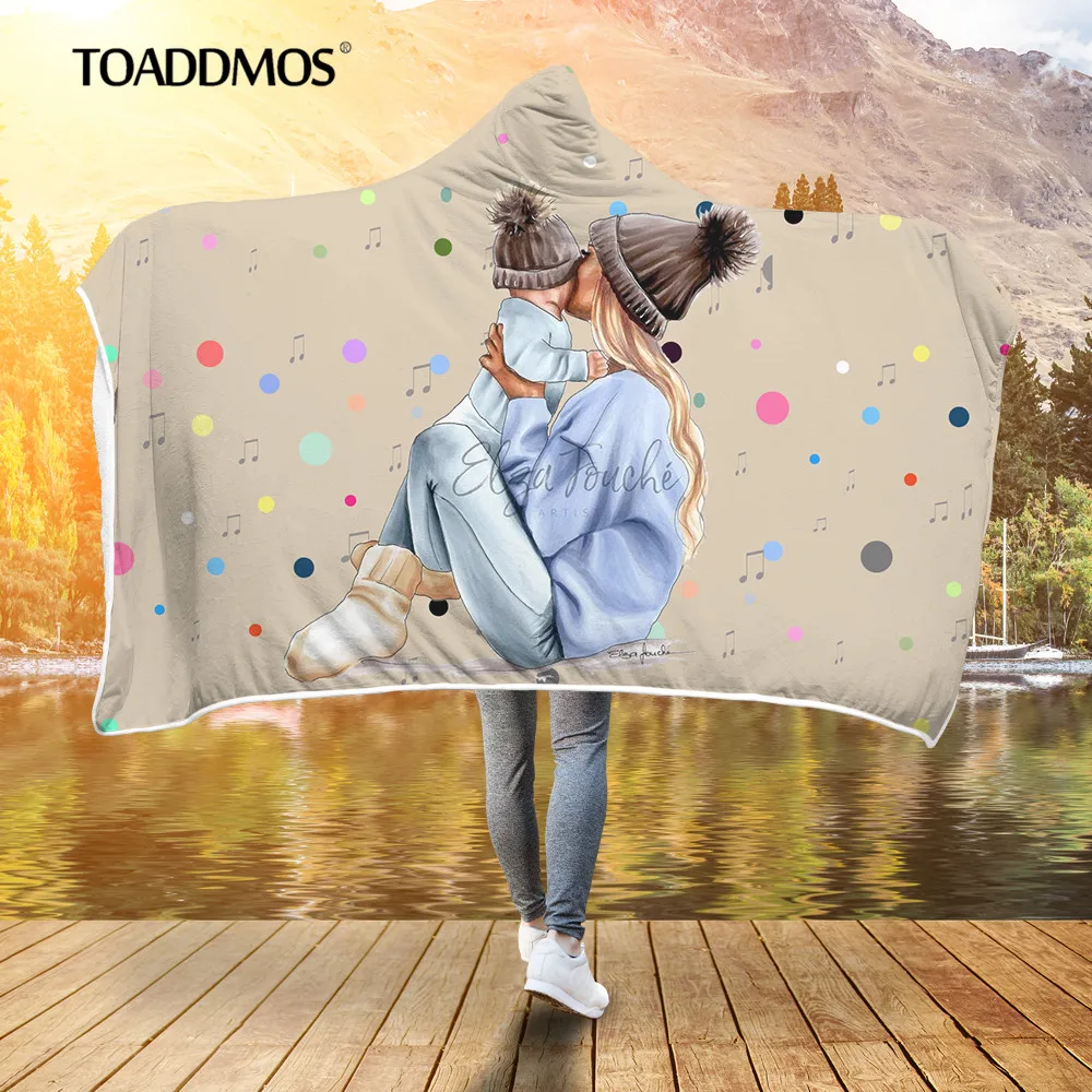 

TOADDMOS Super Mom and Daughter 3D Printed Warm Soft Hooded Blanket for Adult Kids Plush Home Textile Wearable Throw Blankets