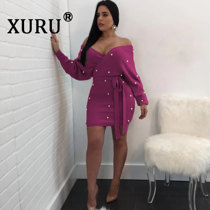 Новое Осеннее женское пикантное платье xуру с длинным рукавом и сумочкой