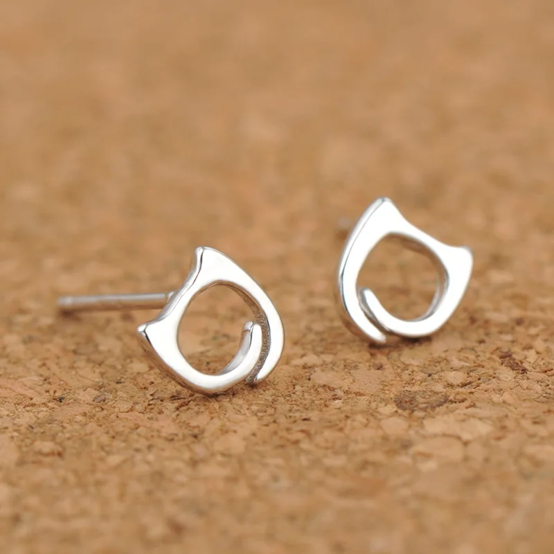 Серебро 925 ювелирные серьги полые кошачьи Серебряные Симпатичные гвоздики