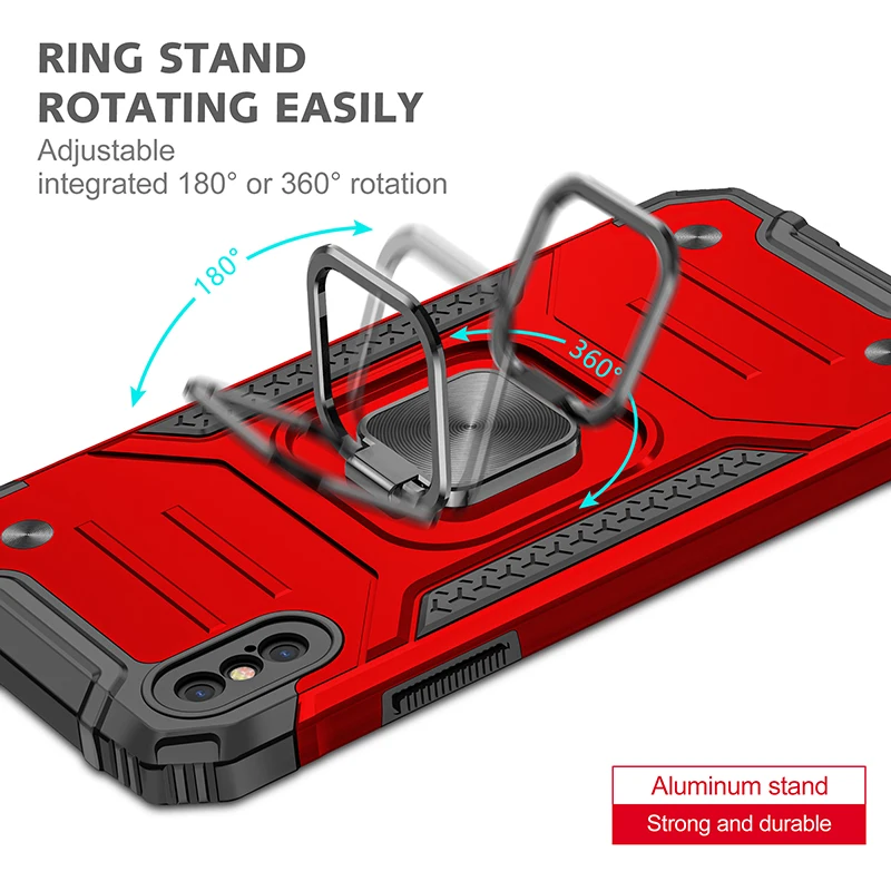 Heavy Duty Car Magnet Shockproof Armor Case For iPhone 12 13 mini 11 Pro 6s 6 7 8 Plus X Xr Xs Max Cover 360 Ring Stand Holder | Мобильные