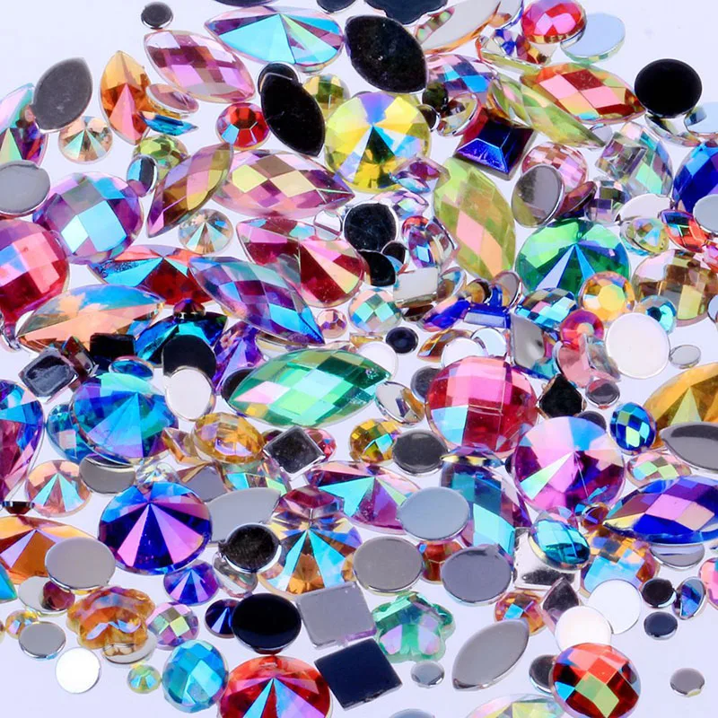 

Approx 300Pcs Flatback Acrylic Color AB Crystal Rhinestone For Music Festival Make-Up Party Decoration Glitter Strass