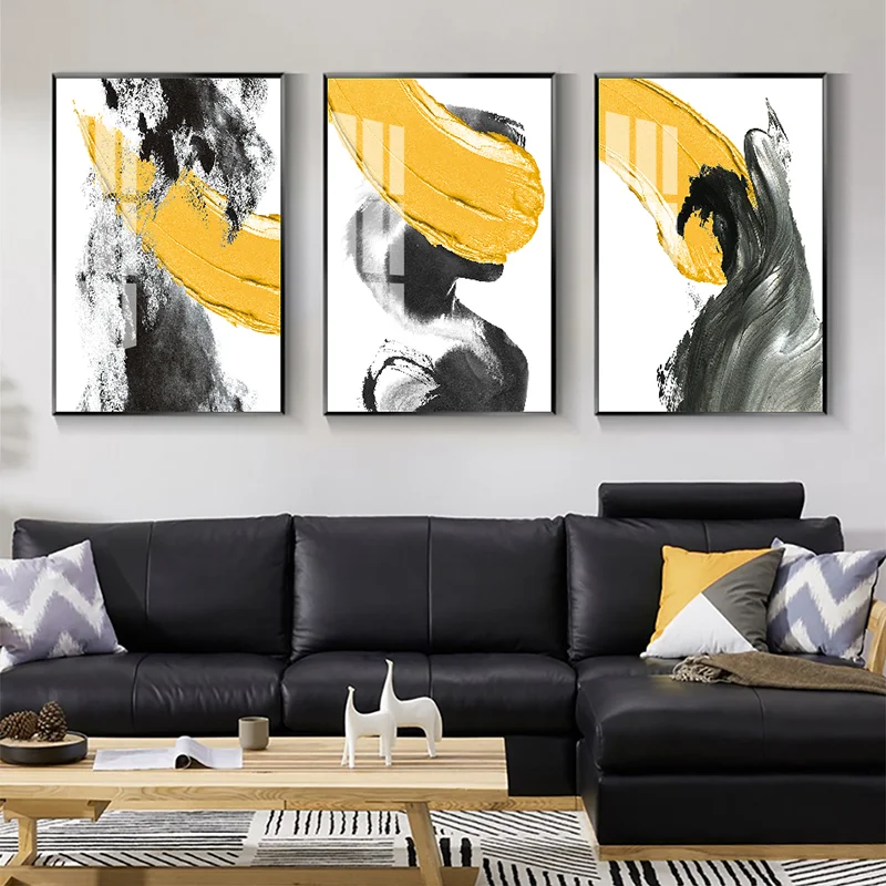 

Abstract Minimalist Colorful Ink Yellow Gray Black Canvas Poster Prints Nordic Wall Art Painting Pictures For Living Home Decor