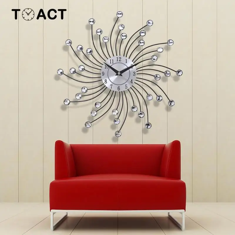 Часы настенные 33 см винтажные металлические со стразами тихие