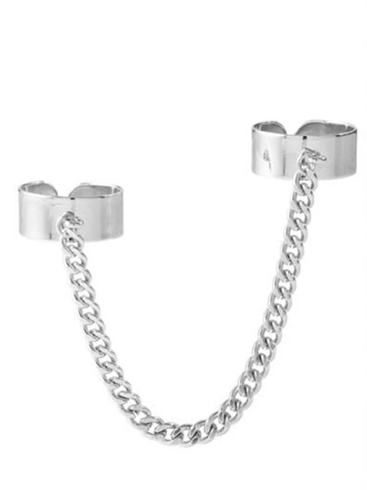 

1 Piece Korean Personality 2 Connecting Finger Ring Punk Stainless Steel Chain Finger Knuckle Opening Rings For Men Jewelry